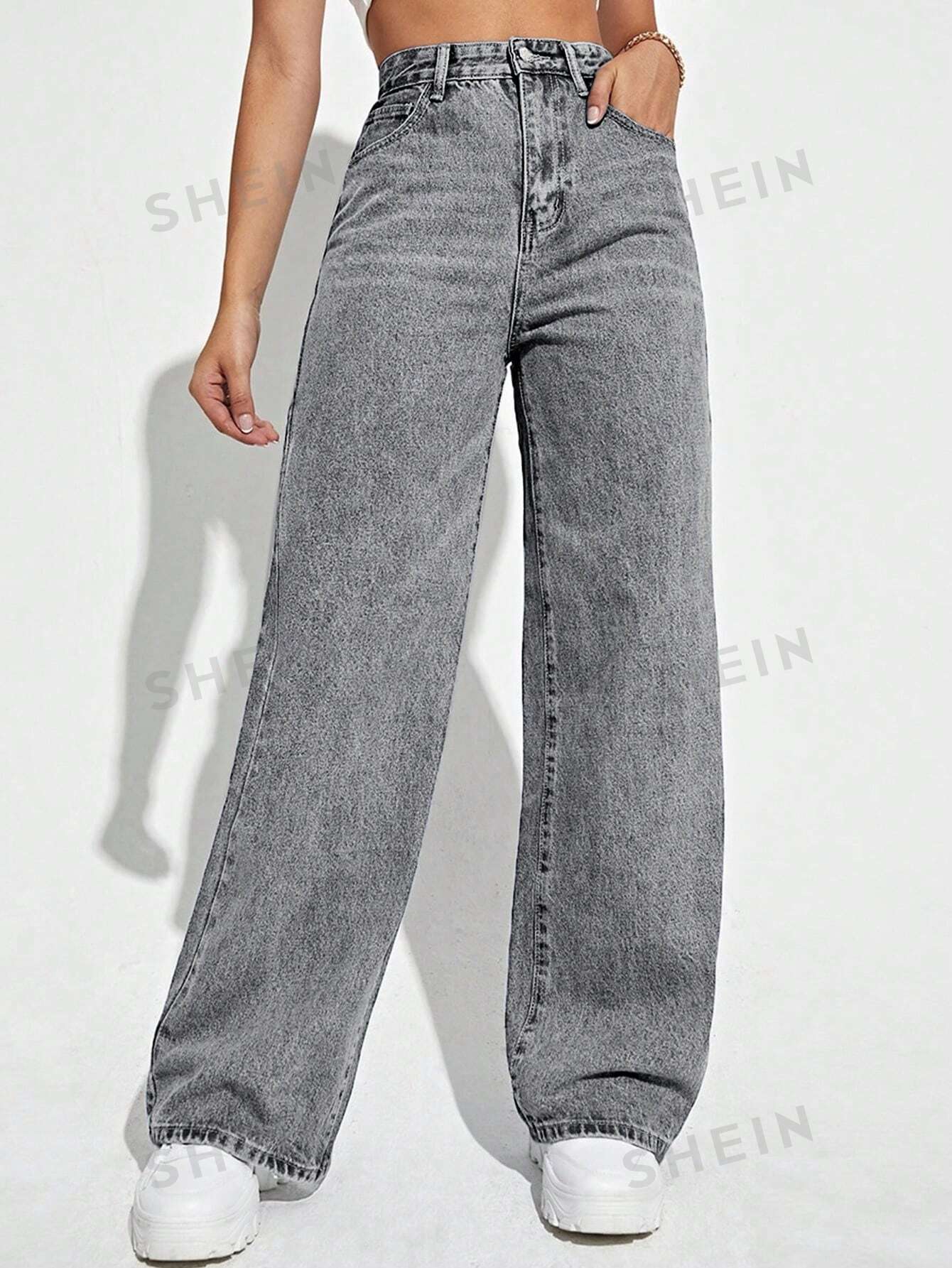 Water Washed Denim Pants With Slanted Pockets