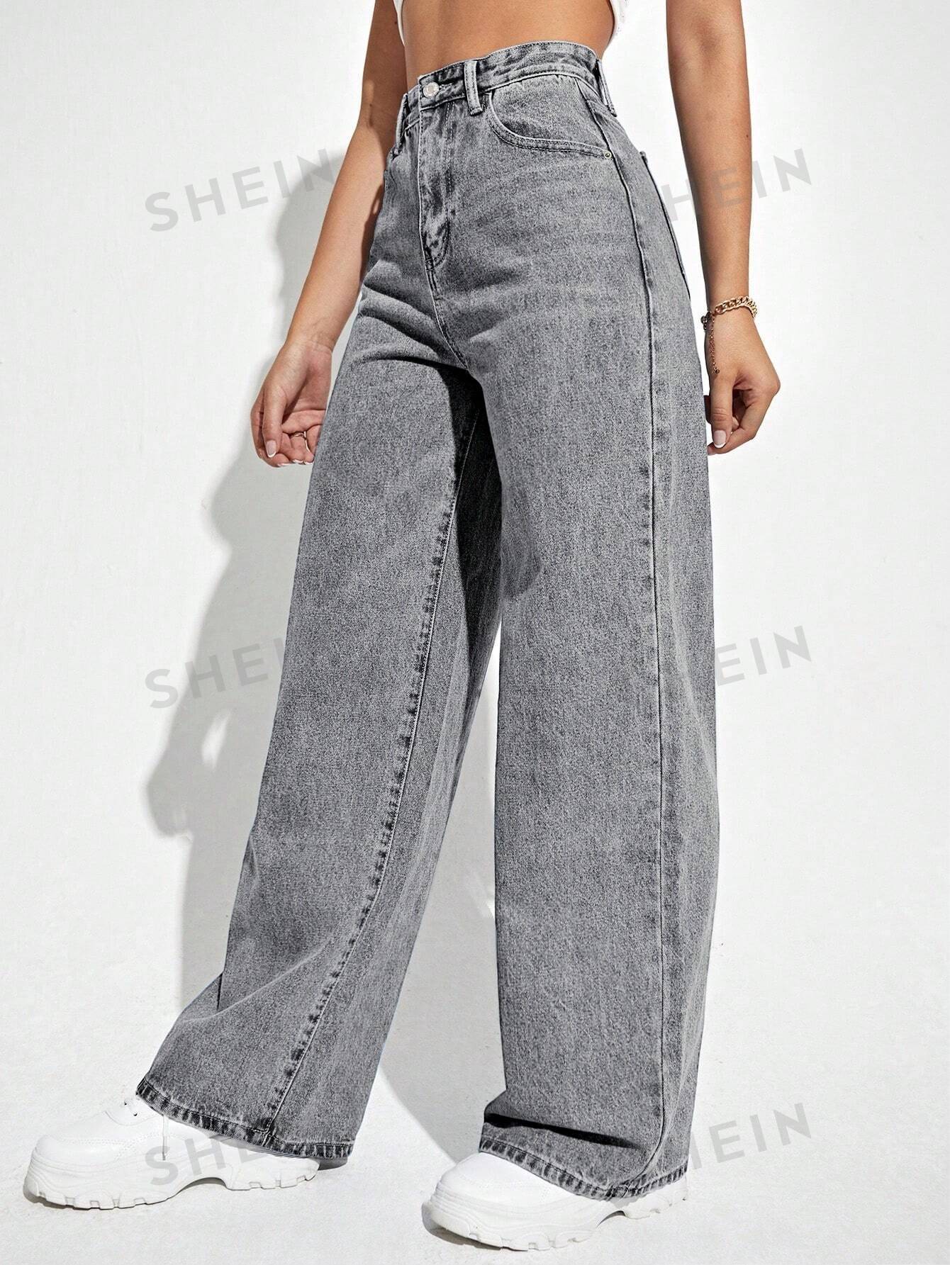 Water Washed Denim Pants With Slanted Pockets