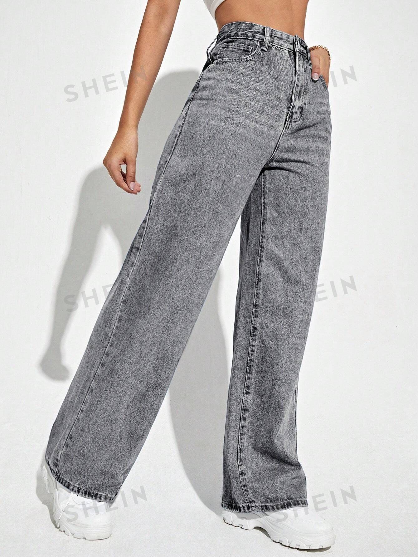 Water Washed Denim Pants With Slanted Pockets