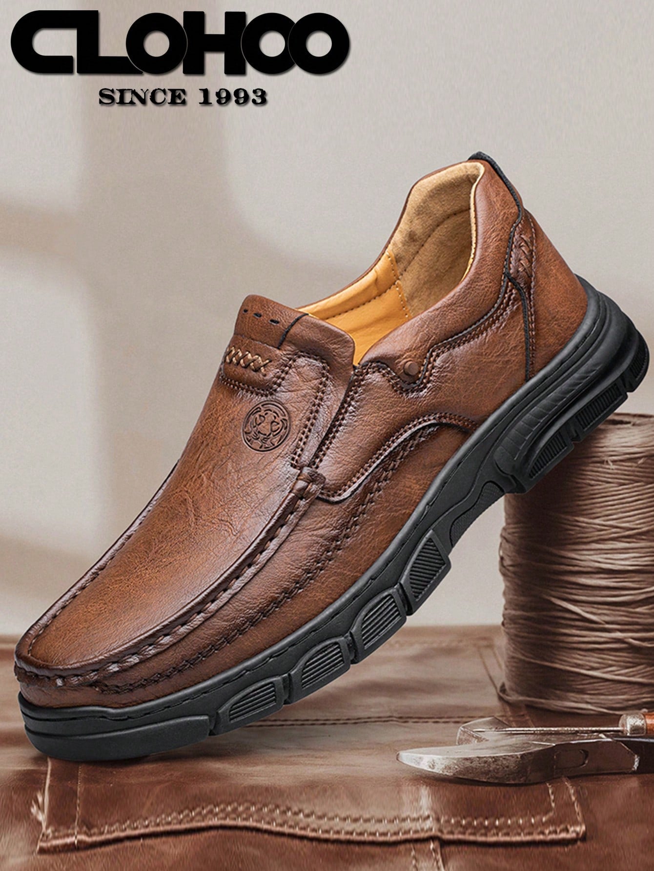 Handmade Shoes, Men's Oxford Shoes, Classic Hand-Sewn Male Shoes With Thick Rubber Sole, Breathable Leather Casual Shoes