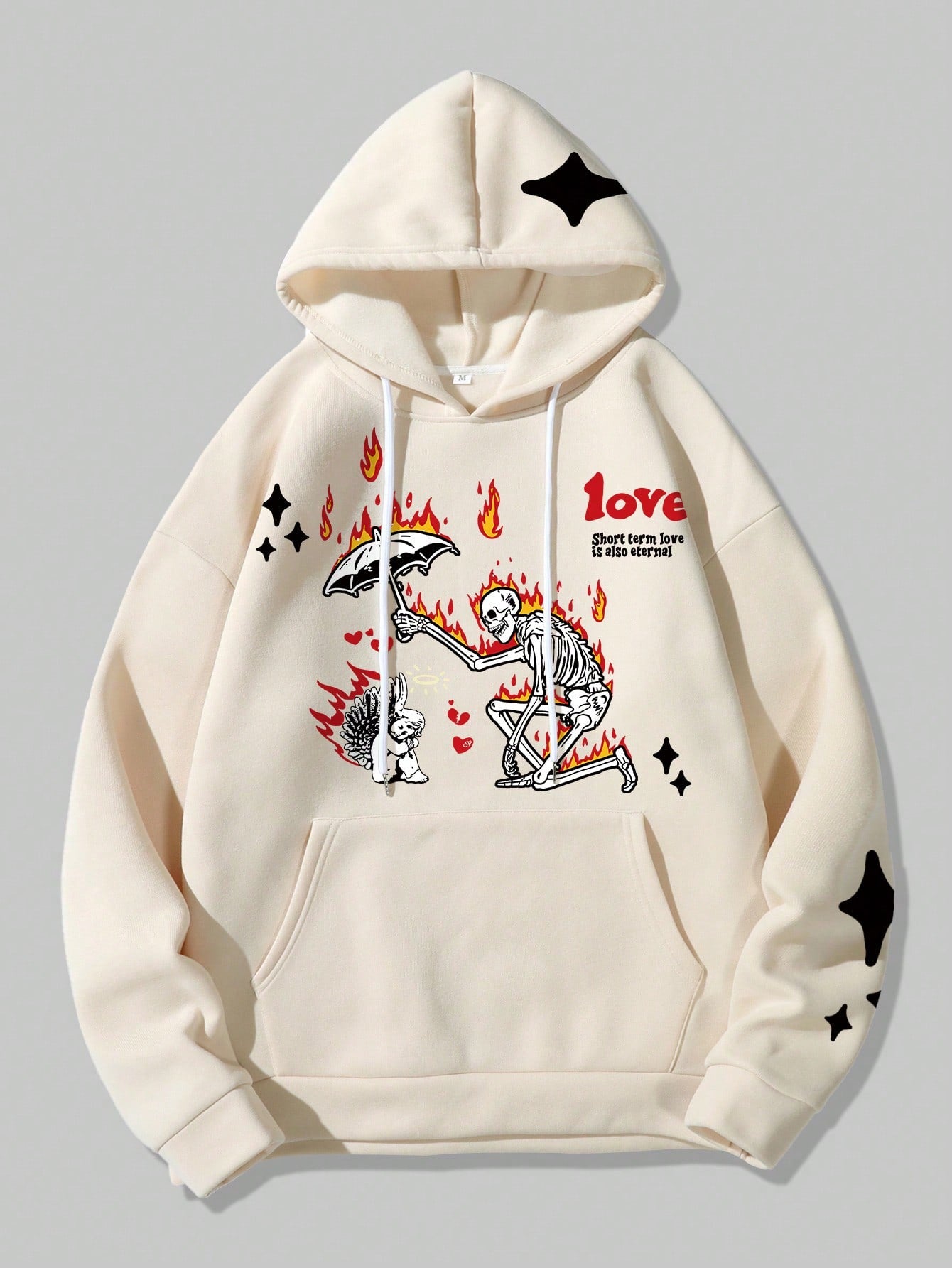 ROMWE Street Life Men's Hoodie With Letter And Skeleton Print, School