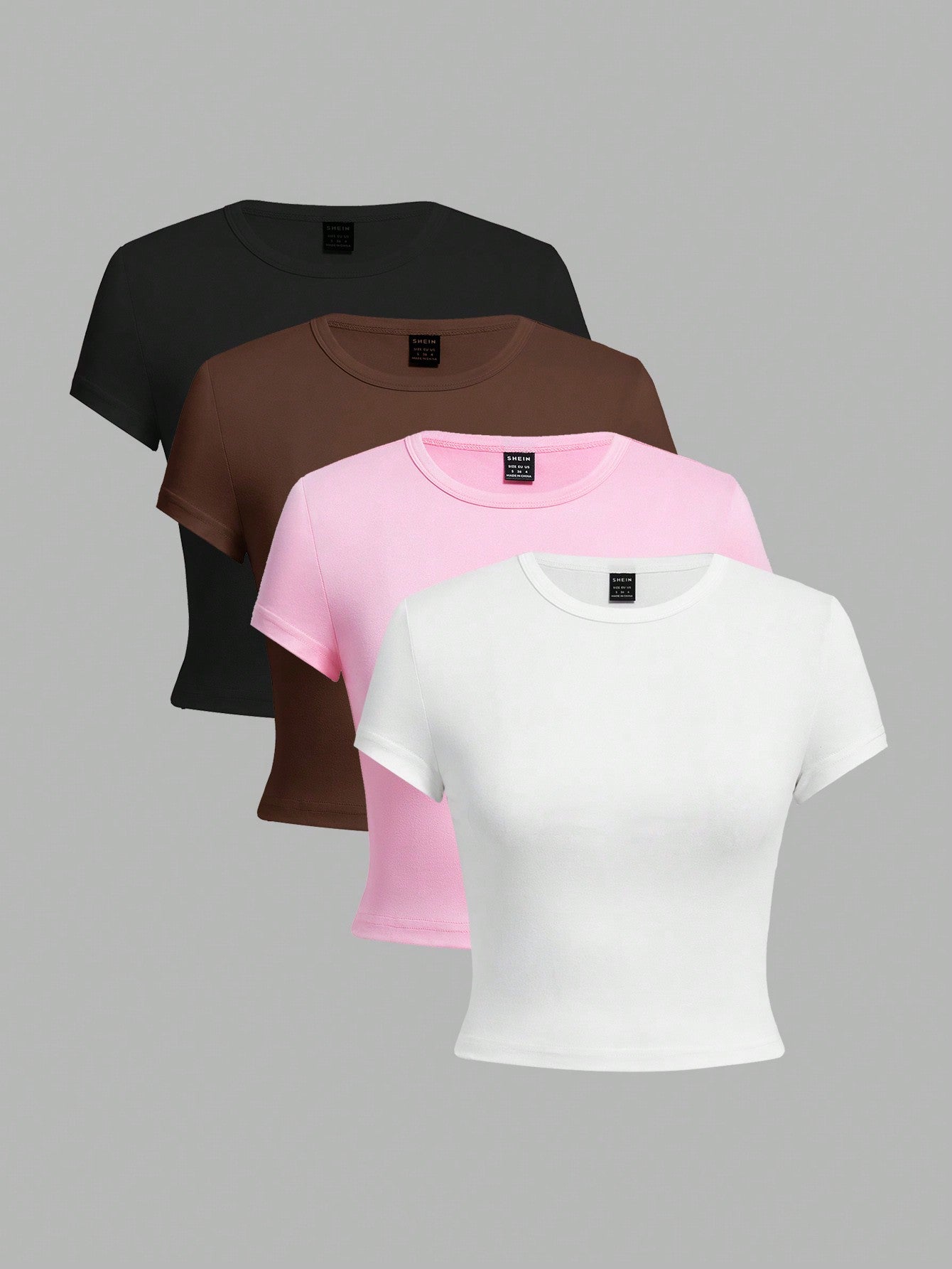 EZwear 4pcs Set Women Crew Neck Short Sleeve Fitted T-Shirts, Suitable For Summer