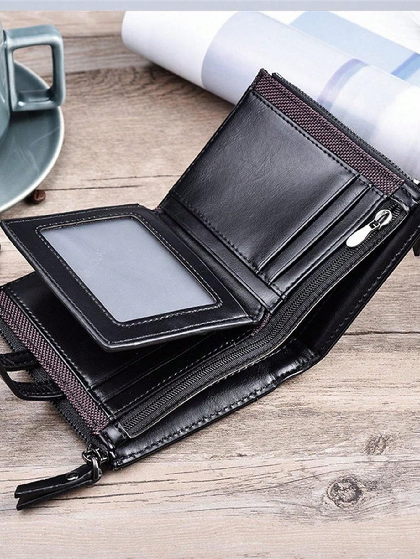 Men's Retro Wallet Multi-Function Double Zip Coin Purse Pocket Wallet Small Purse ID Window Zipper Men Wallet PU Leather Minimalist Fashion Modern Business Anniversary On Valentine Day For Birthday Gift Gift Lover Men Male Gift