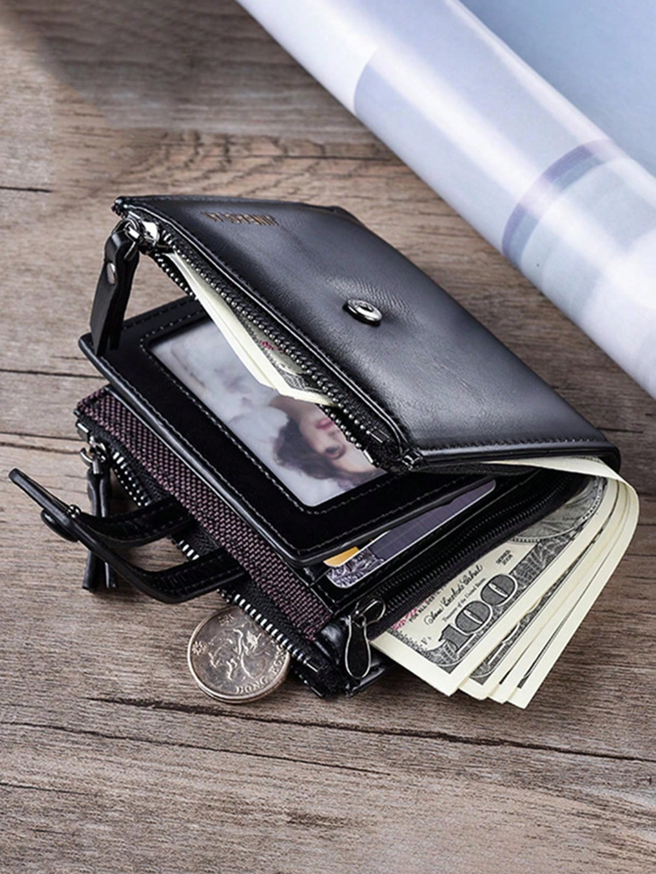 Men's Retro Wallet Multi-Function Double Zip Coin Purse Pocket Wallet Small Purse ID Window Zipper Men Wallet PU Leather Minimalist Fashion Modern Business Anniversary On Valentine Day For Birthday Gift Gift Lover Men Male Gift