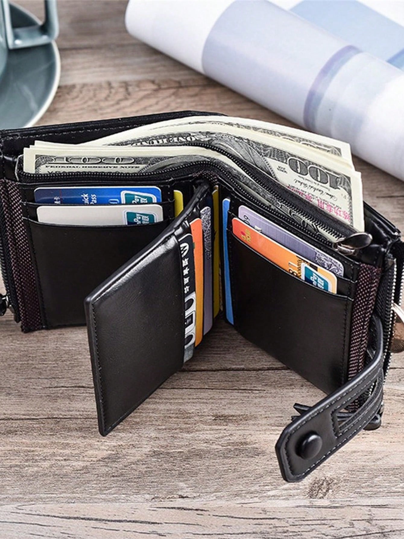 Men's Retro Wallet Multi-Function Double Zip Coin Purse Pocket Wallet Small Purse ID Window Zipper Men Wallet PU Leather Minimalist Fashion Modern Business Anniversary On Valentine Day For Birthday Gift Gift Lover Men Male Gift