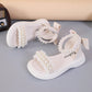 1 Pair Girls Children Comfortable Floral Bow Decor Princess Party Flat Lace-Up Open-Toe Sandals Suitable For Summer