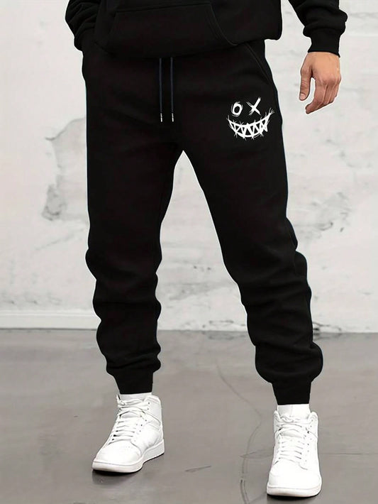 Manfinity Dauomo Men's Smiling Face Printed Drawstring Waist Jogger Pants