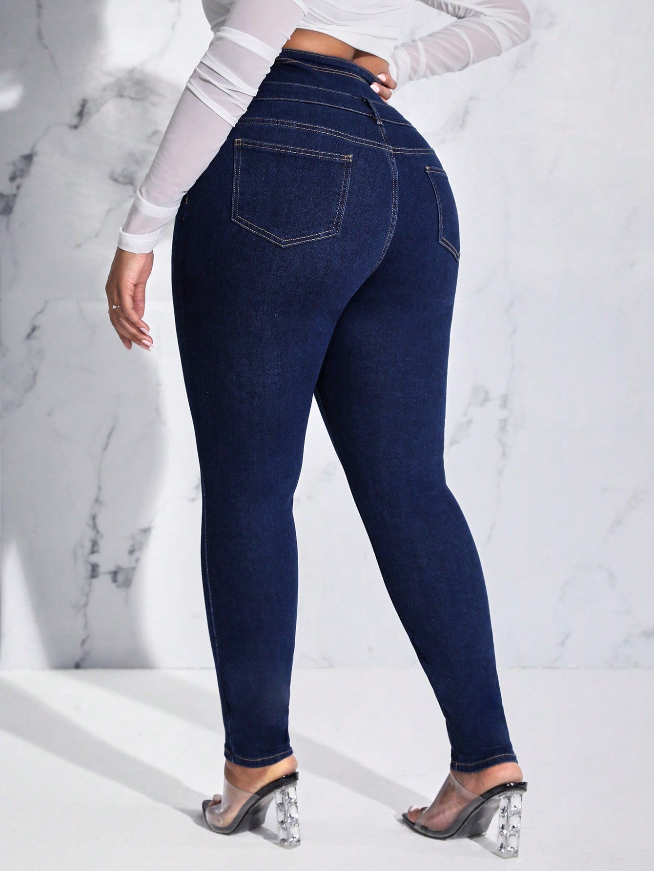 Lady Women's Plus Size Slim Fit Jeans With Button And Whisker Design, For Thanksgiving