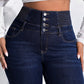 Lady Women's Plus Size Slim Fit Jeans With Button And Whisker Design, For Thanksgiving