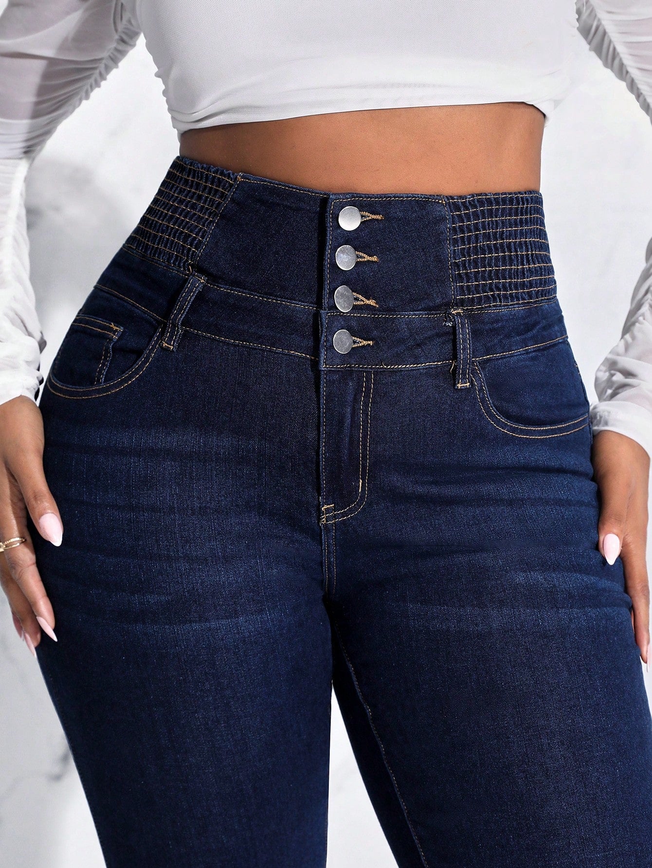 Lady Women's Plus Size Slim Fit Jeans With Button And Whisker Design, For Thanksgiving