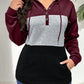 LUNE Women's Colorblock Drawstring Hoodie,Long Sleeve Tops