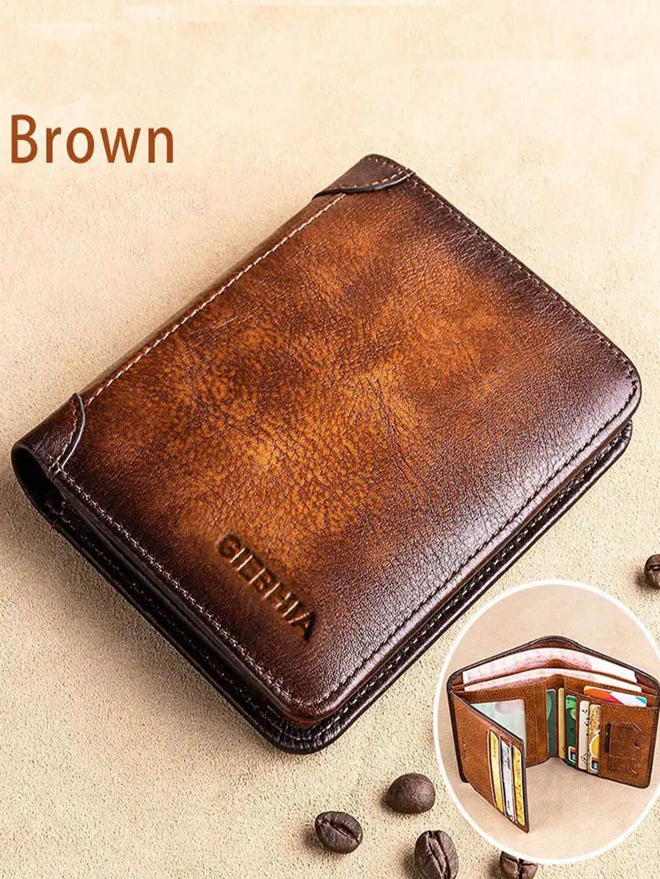 Vintage Crinkled Short Men's Wallet, Rfid Protection, Ultra-Thin, Top Grain Cowhide Leather, Bifold