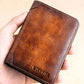 Vintage Crinkled Short Men's Wallet, Rfid Protection, Ultra-Thin, Top Grain Cowhide Leather, Bifold