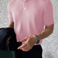 Manfinity Homme Men Ribbed Knit Quarter Button Office Plain Casual Polo Shirt, For Husband