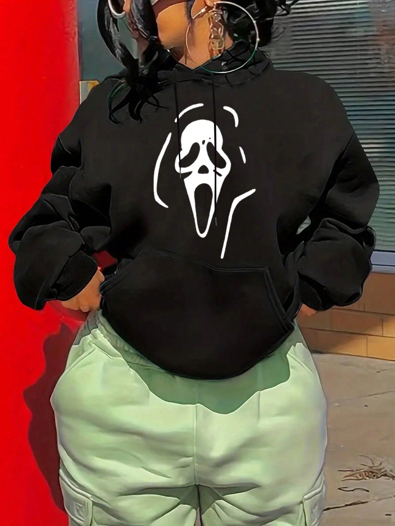 Slayr Women's Ghost Face Print Drawstring Hoodie