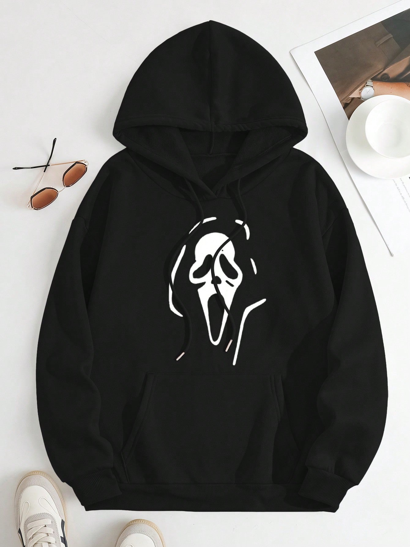 Slayr Women's Ghost Face Print Drawstring Hoodie