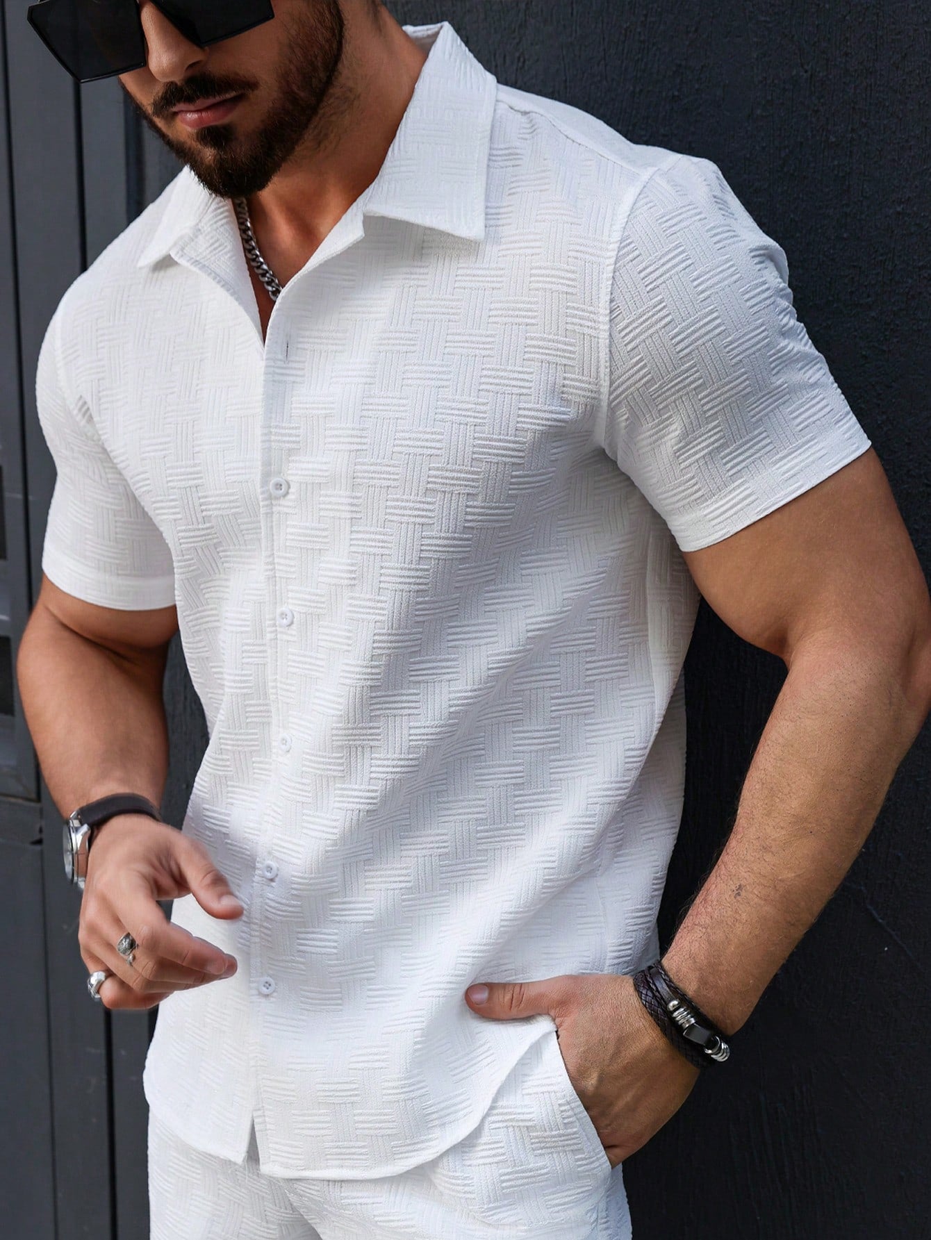 Manfinity Homme Men's Solid Color Short Sleeve Shirt