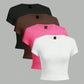 EZwear 4pcs Set Women Crew Neck Short Sleeve Fitted T-Shirts, Suitable For Summer