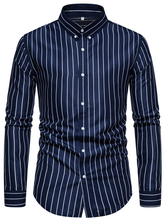 Men's Striped Button-Up Long Sleeve Shirt