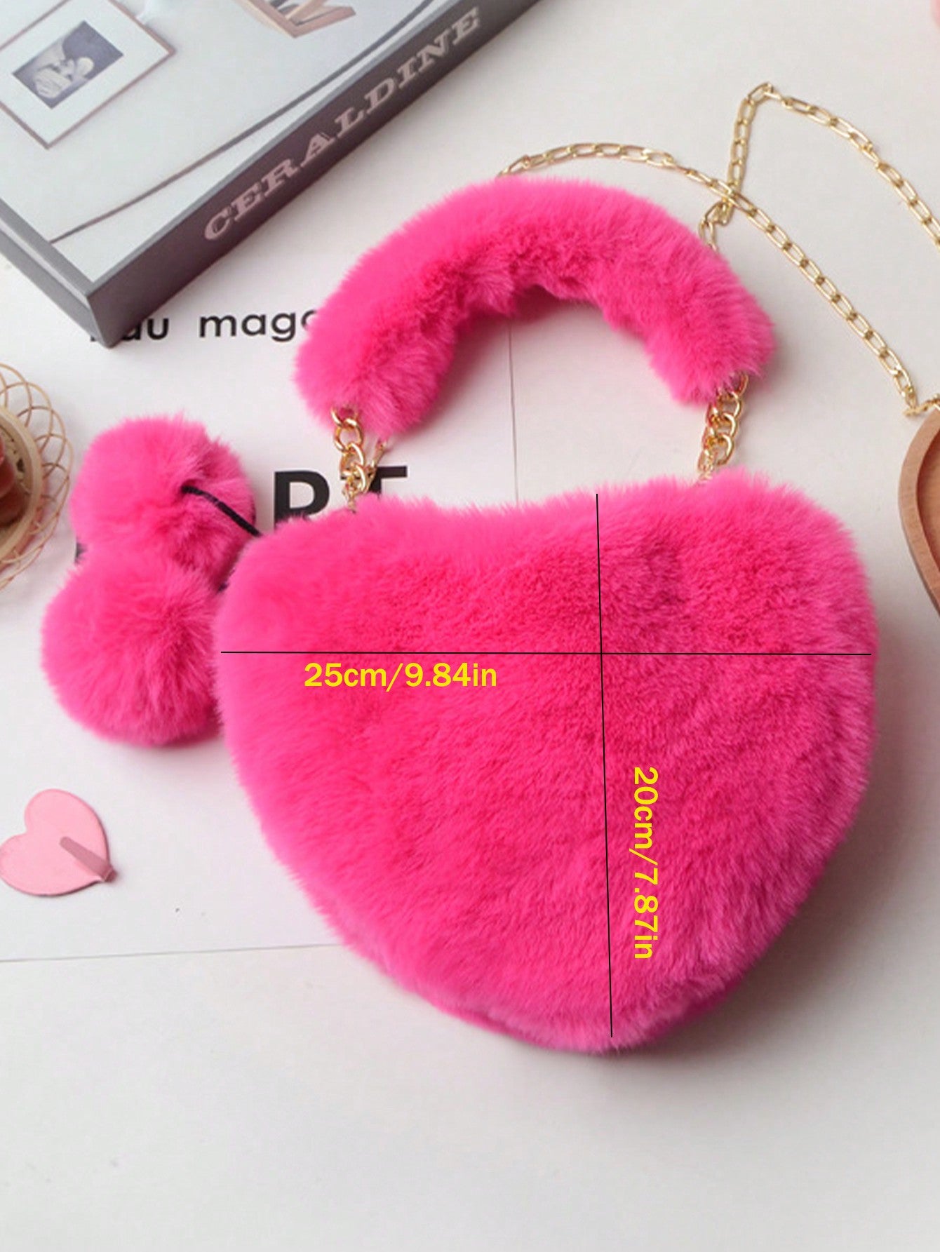 Furry Purse For Girls Heart Shaped Fluffy Handbag For Women Soft Small Shoulder Bag Clutch Purse With Metal Chain Strap . The Best Valentine's Gifts For Girlfriend Lady