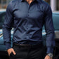 Manfinity Mode Men's Solid Color Long Sleeve Shirt With Embroidered Cuffs