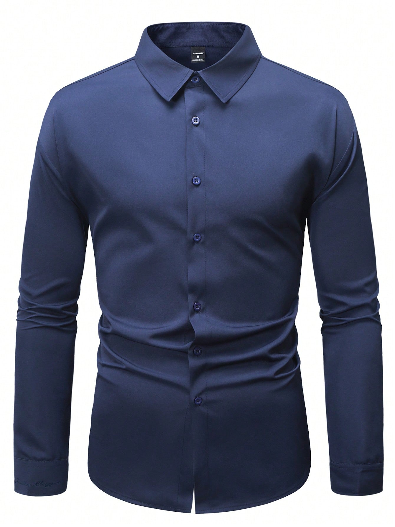 Manfinity Mode Men's Solid Color Long Sleeve Shirt With Embroidered Cuffs