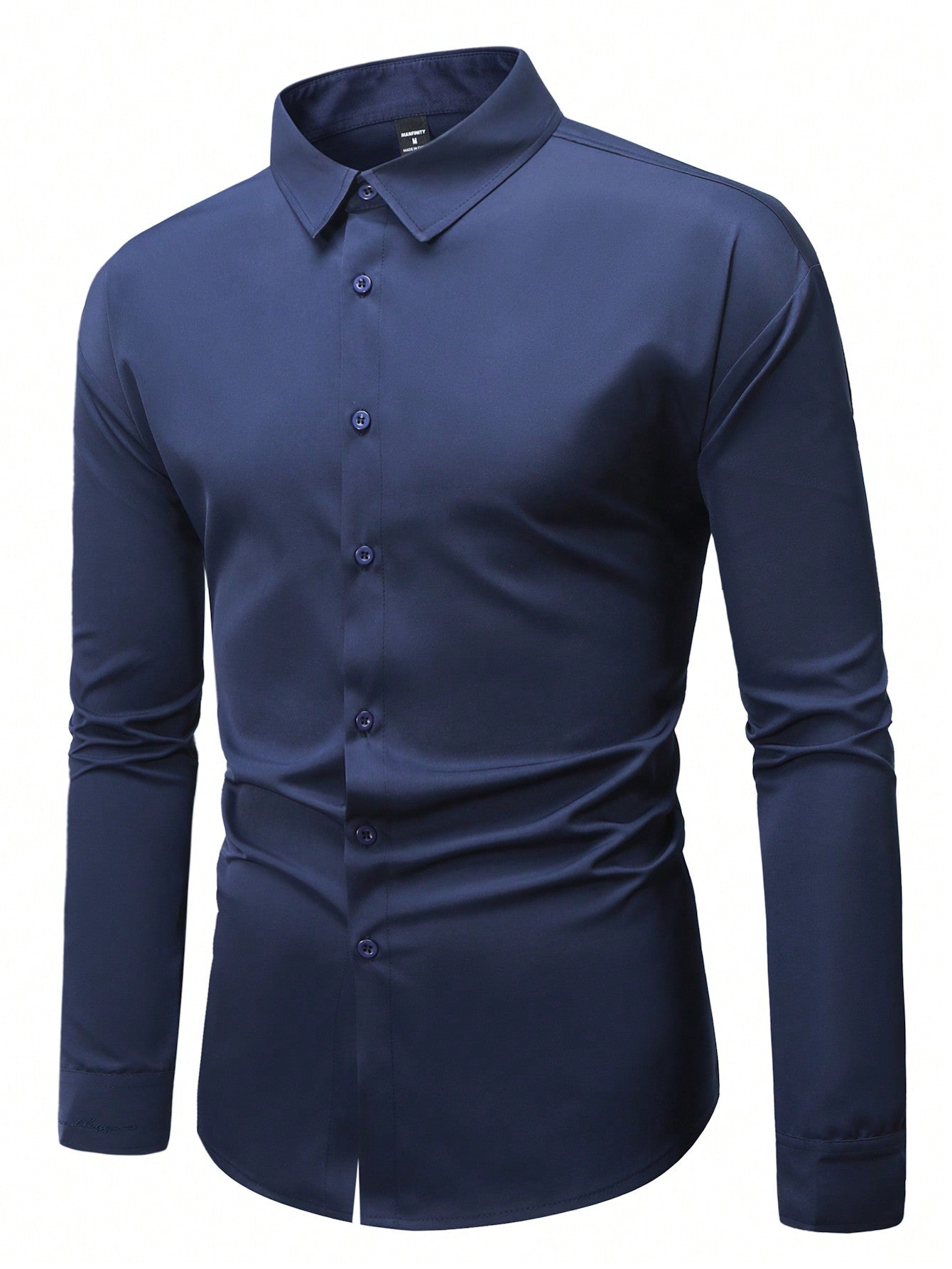 Manfinity Mode Men's Solid Color Long Sleeve Shirt With Embroidered Cuffs