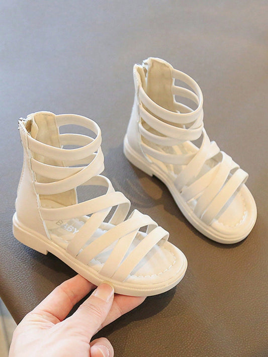 Girls' Roman Sandals, New Arrival Flat Casual Children'S Shoes For Spring And Summer, Toddler Fashionable Princess Shoes With High-Top Open Toe Design