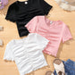 3pcs/Set Tween Girl Knitted Solid Color Pleated Short Casual T-Shirt