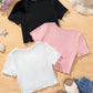 3pcs/Set Tween Girl Knitted Solid Color Pleated Short Casual T-Shirt