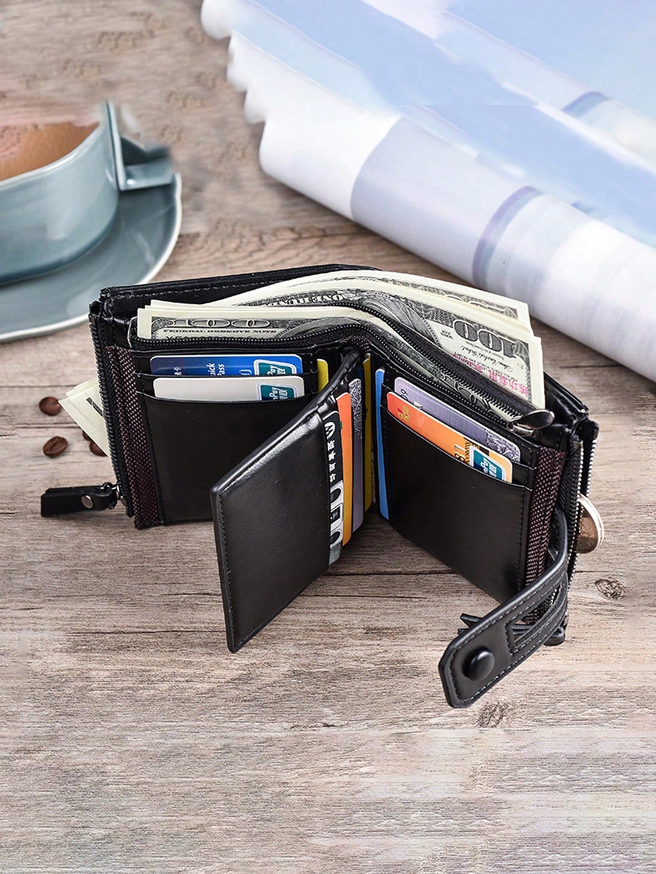 Men's Retro Wallet Multi-Function Double Zip Coin Purse Pocket Wallet Small Purse ID Window Zipper Men Wallet PU Leather Minimalist Fashion Modern Business Anniversary On Valentine Day For Birthday Gift Gift Lover Men Male Gift