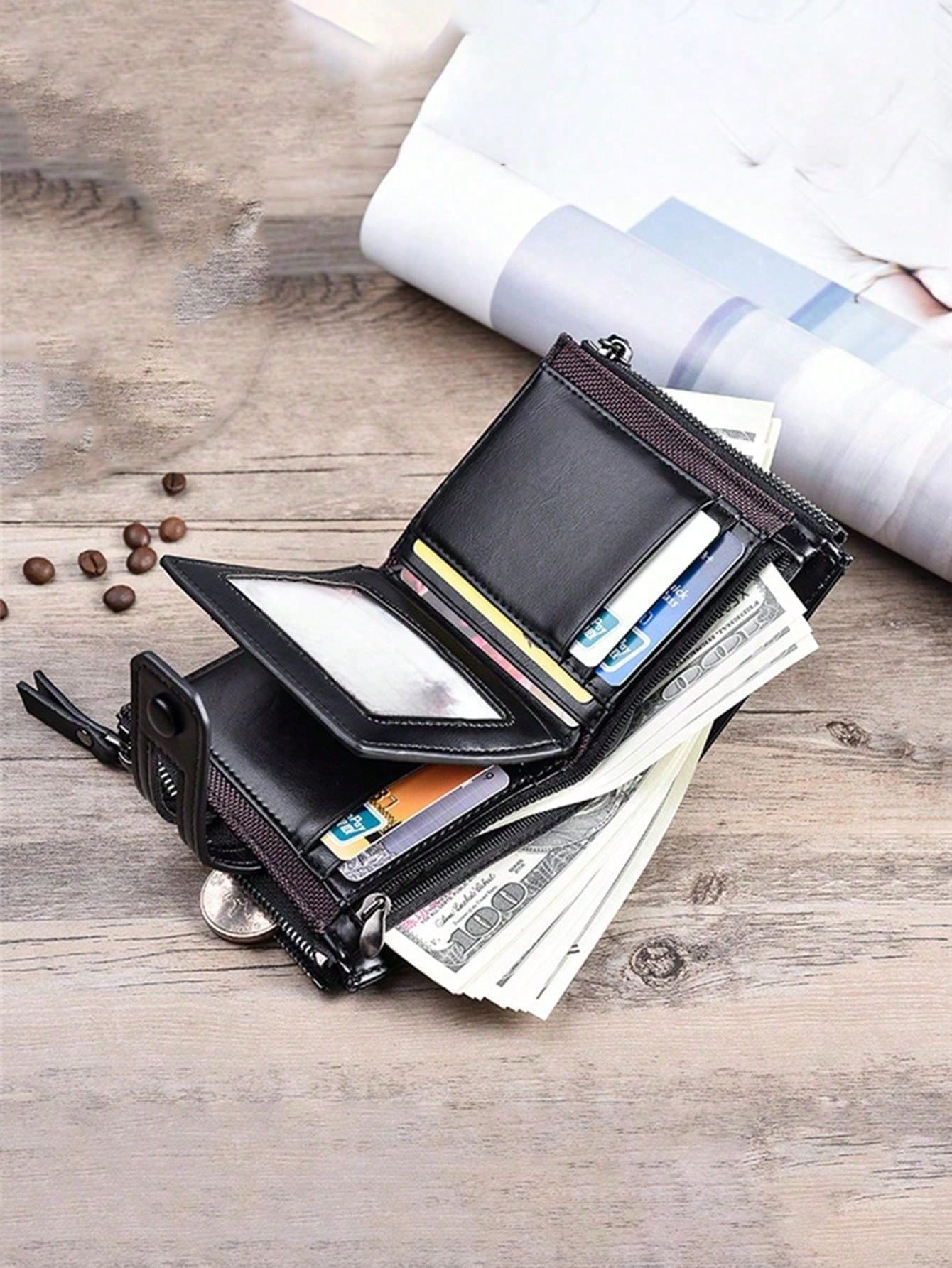 Men's Retro Wallet Multi-Function Double Zip Coin Purse Pocket Wallet Small Purse ID Window Zipper Men Wallet PU Leather Minimalist Fashion Modern Business Anniversary On Valentine Day For Birthday Gift Gift Lover Men Male Gift