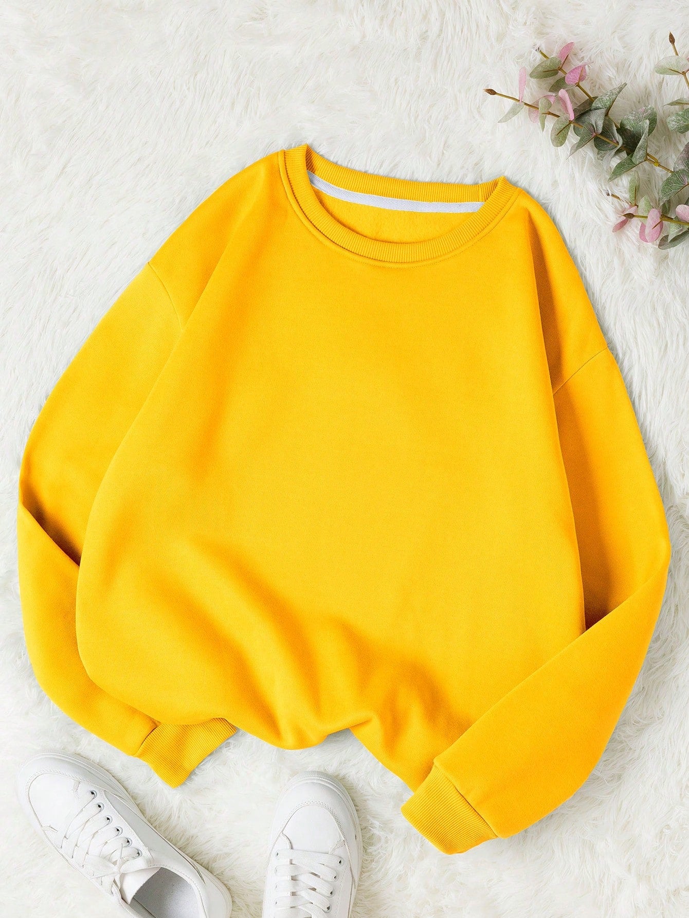 INAWLY Solid Round Neck Thermal Lined Sweatshirt,Long Sleeve Tops