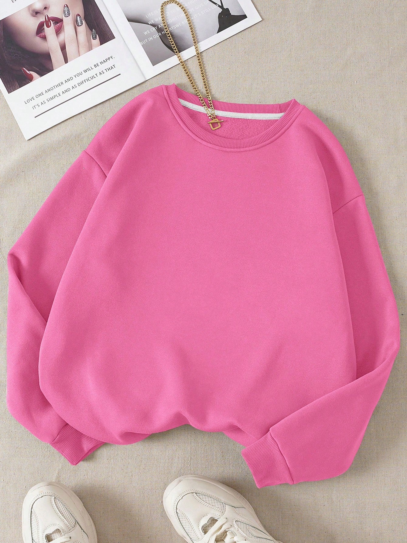 INAWLY Solid Round Neck Thermal Lined Sweatshirt,Long Sleeve Tops