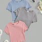 3pcs/Set Tween Girl Round Neck Casual Short Sleeve T-Shirt With Ruffled Hem