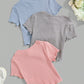 3pcs/Set Tween Girl Round Neck Casual Short Sleeve T-Shirt With Ruffled Hem