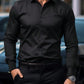 Manfinity Mode Men's Solid Color Long Sleeve Shirt With Embroidered Cuffs