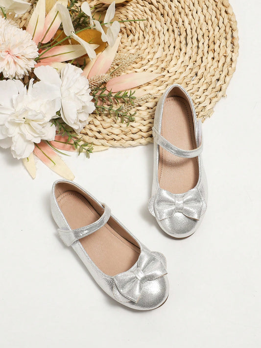 Girls' Spring/Summer Silver Butterfly Cute Princess Flat Shoes, Big Kids' Shallow Mouth Casual Shoes, Suitable For Student Performance