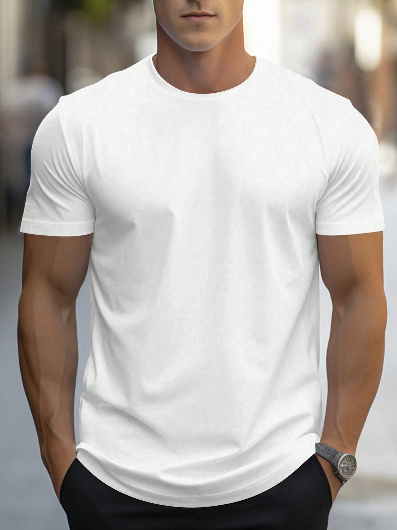 Manfinity Homme Men's Solid Color Round Neck Short Sleeve T-Shirt