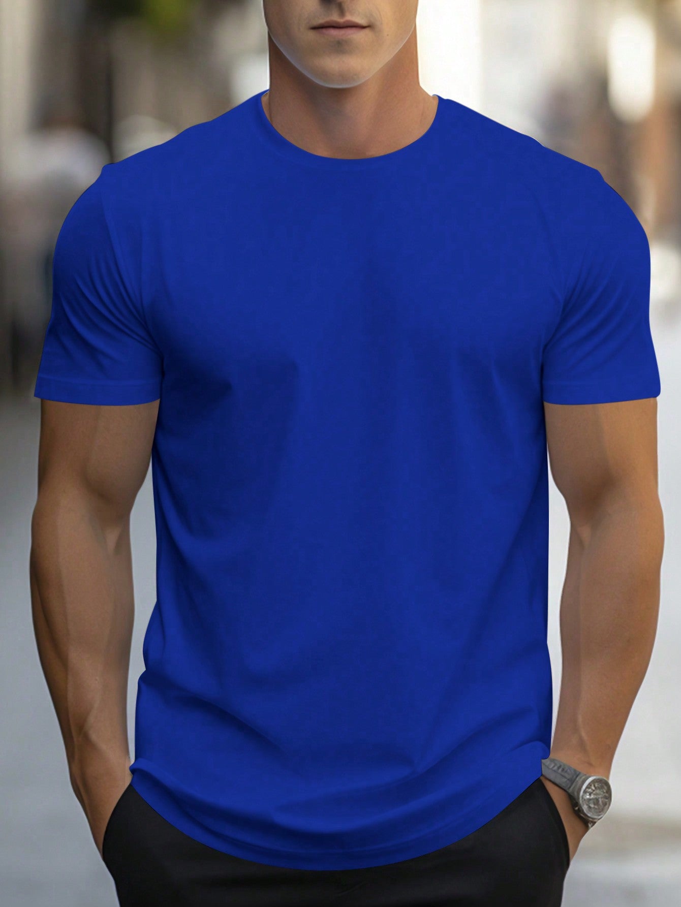 Manfinity Homme Men's Solid Color Round Neck Short Sleeve T-Shirt