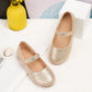 1pair Cute Golden Anti-Slip Flat Princess Shoes For Outdoor Activities, Suitable For Spring And Summer