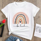 Tween Girl Casual Rainbow Letter Printed Round Neck Short Sleeve T-Shirt, Summer