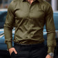 Manfinity Mode Men's Solid Color Long Sleeve Shirt With Embroidered Cuffs