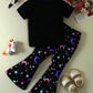 2pcs/Set Young Girl Casual Unicorn Printed Round Neck Short Sleeve T-Shirt And Fluorescent Star