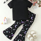 2pcs/Set Young Girl Casual Unicorn Printed Round Neck Short Sleeve T-Shirt And Fluorescent Star