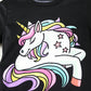 2pcs/Set Young Girl Casual Unicorn Printed Round Neck Short Sleeve T-Shirt And Fluorescent Star