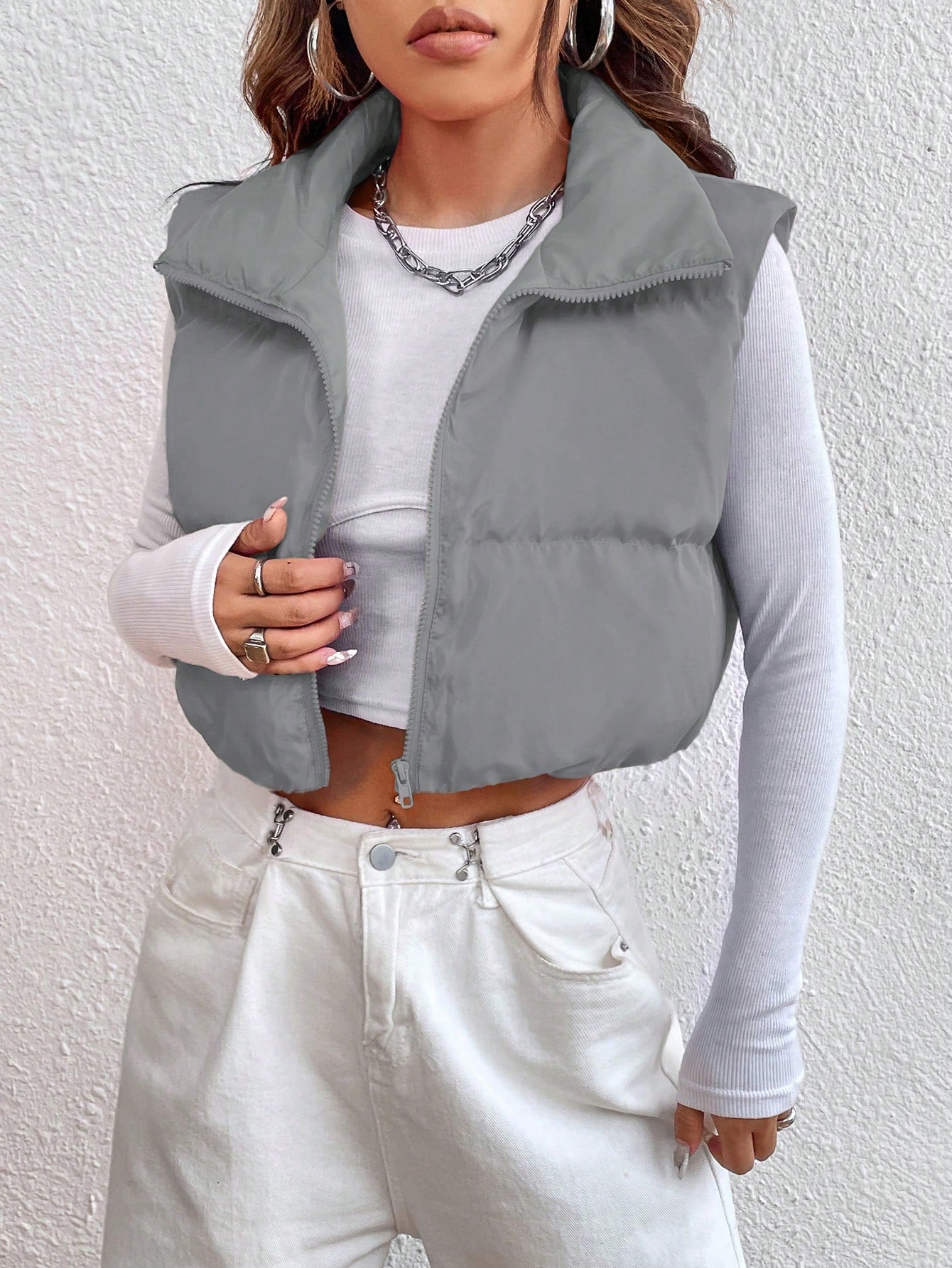 EZwear Zipper Front Vest Padded Coat