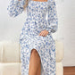 Clasi Floral Print Square Neck Lantern Sleeve Dress