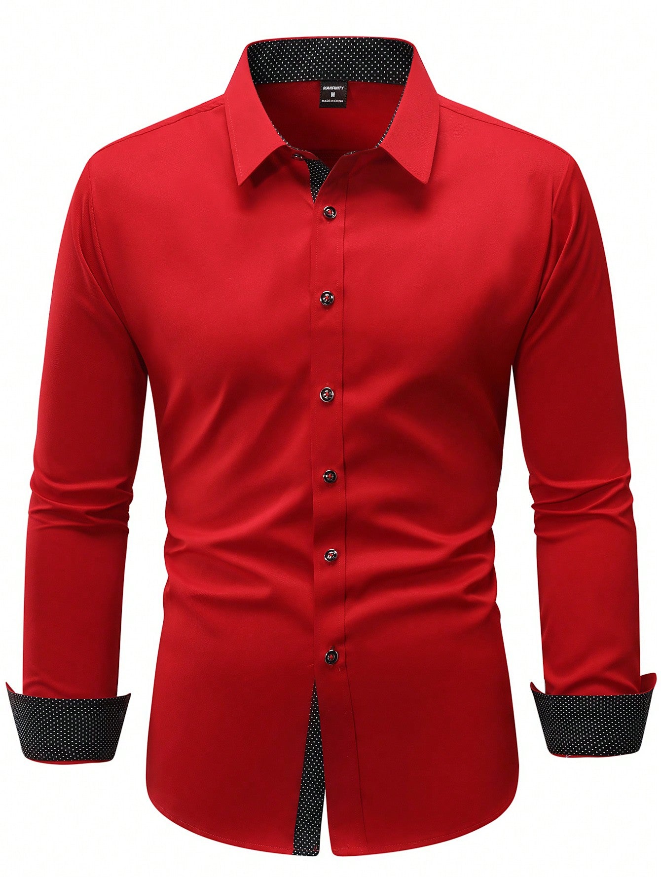 Manfinity Mode Men's Solid Color Long Sleeve Shirt, Slim Fit Button Up Collar Plain Business Shirt