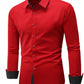 Manfinity Mode Men's Solid Color Long Sleeve Shirt, Slim Fit Button Up Collar Plain Business Shirt